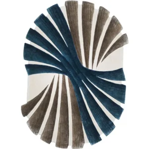 Custom Fan Stroke Rug in Navy, Taupe and Cream — in a room setting