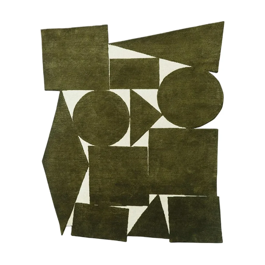 Custom Olive Cut-Out Collage Rug in olive — front view