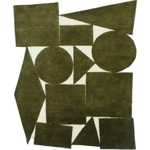 Custom Olive Cut-Out Collage Rug in olive — in a room setting