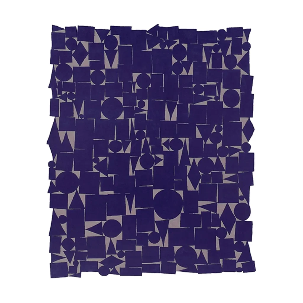 Custom Indigo Mosaic Rug with Geometric Tiles in blue — front view