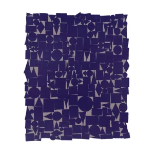 Custom Indigo Mosaic Rug with Geometric Tiles in blue — front view