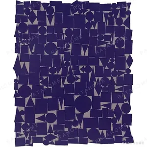 Custom Indigo Mosaic Rug with Geometric Tiles in blue — in a room setting
