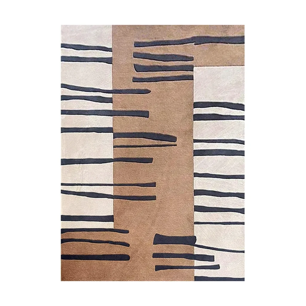 Custom Brushstroke Rug in Cream, Tan and Navy — front view