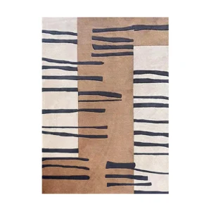Custom Brushstroke Rug in Cream, Tan and Navy — front view