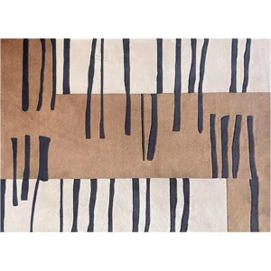 Custom Brushstroke Rug in Cream, Tan and Navy — in a room setting