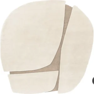 Custom Cream Rounded Rug with Taupe Seams in oatmeal — in a room setting