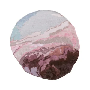 Custom Marbled Round Rug in Pink, Plum and Sky — front view
