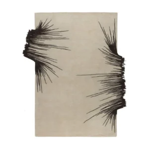 Custom Cream Rug with Black Fringe Bursts in oatmeal — front view