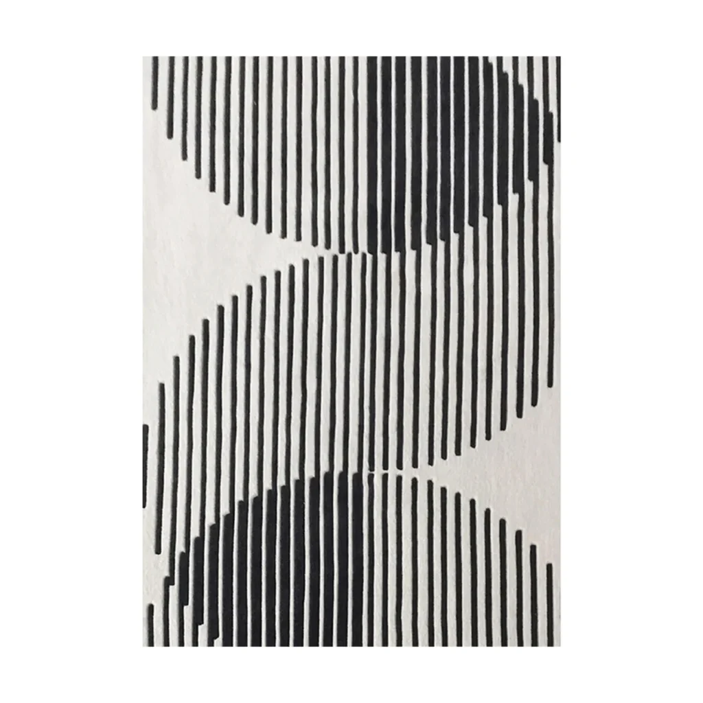 Custom Striped Arc Rug in Black and Cream — front view