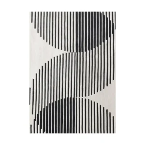 Custom Striped Arc Rug in Black and Cream — front view