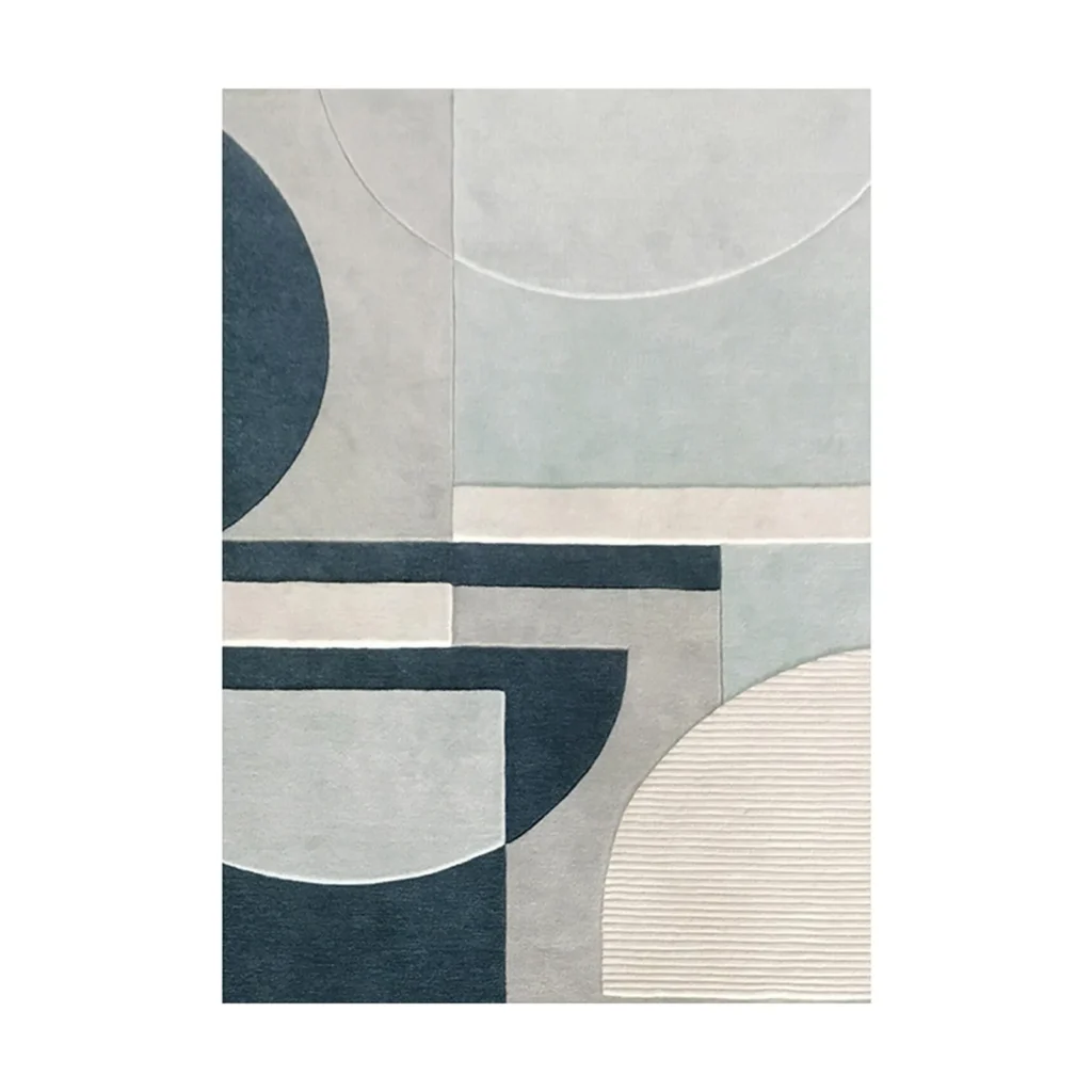 Custom Geometric Colour Block Rug in Teal, Sage and Cream — front view