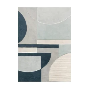 Custom Geometric Colour Block Rug in Teal, Sage and Cream — front view