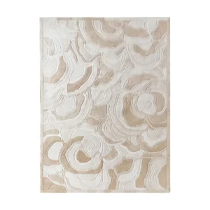 Custom Cream Relief Rug with Carved Ring Pattern in oatmeal — front view