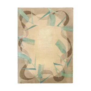 Custom Ribbon Border Rug in Sand, Taupe and Teal — front view