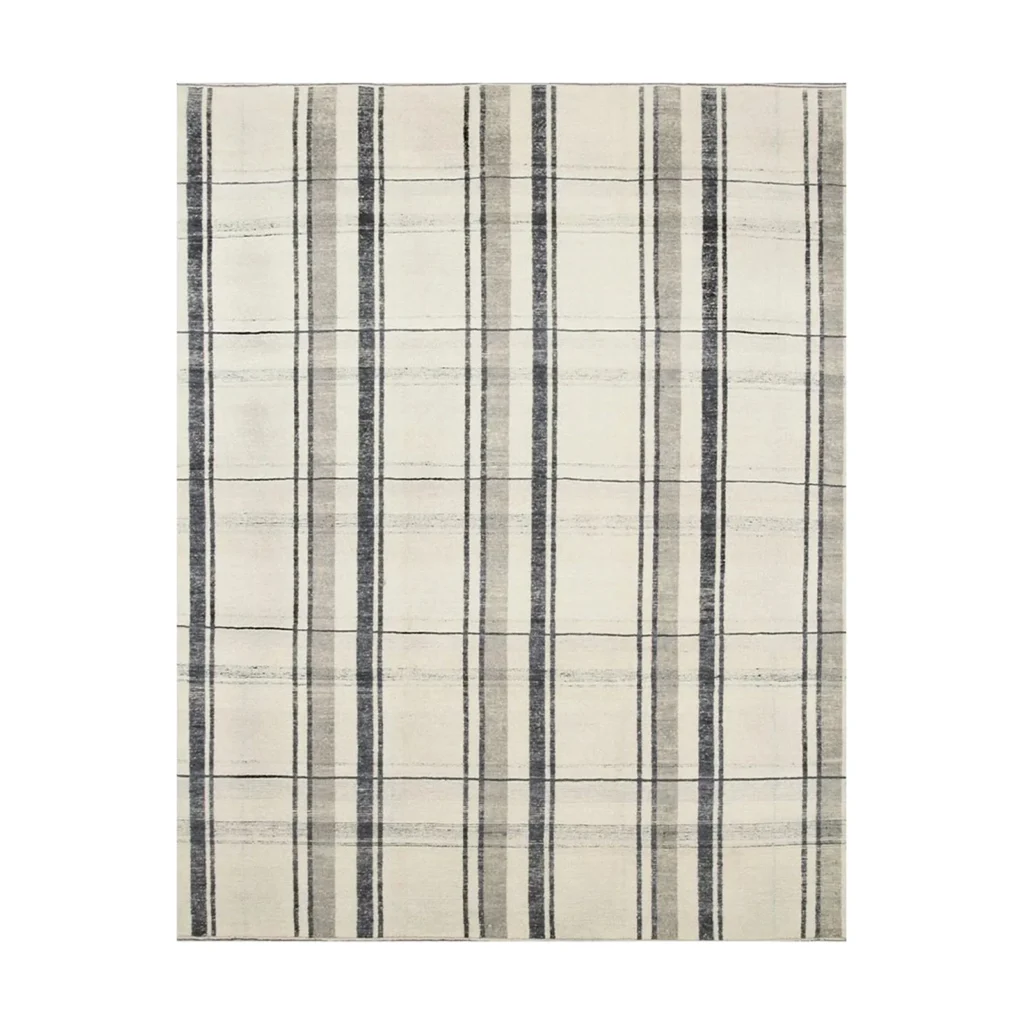 Custom Plaid Rug in Cream and Grey — front view