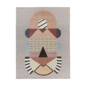 Custom Totem Rug in Blush, Tan, Blue and Black Stripes — front view