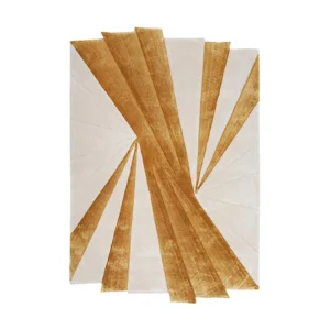 Custom Gold Ray Rug on Cream with Fanned Edge in oatmeal — front view