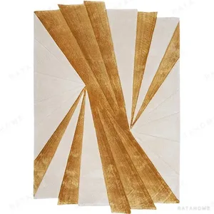 Custom Gold Ray Rug on Cream with Fanned Edge in oatmeal — in a room setting