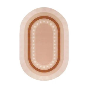 Custom Oval Bordered Rug in Blush and Terracotta with Dots — front view