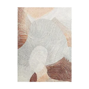 Custom Contour Wave Rug in Grey, Rust and Cream — front view