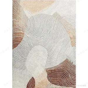 Custom Contour Wave Rug in Grey, Rust and Cream — in a room setting