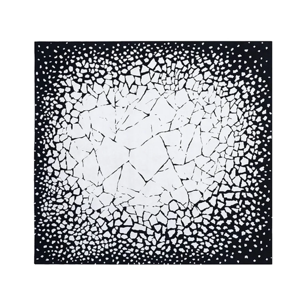 Custom Cracked Ice Rug in Black and White — front view