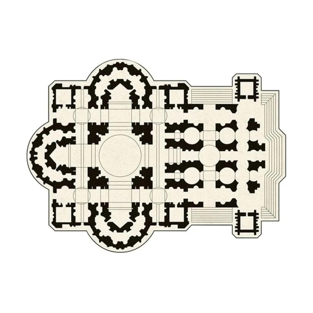 Custom Cathedral Floor Plan Rug in Black and Cream — front view