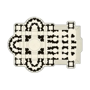 Custom Cathedral Floor Plan Rug in Black and Cream — front view