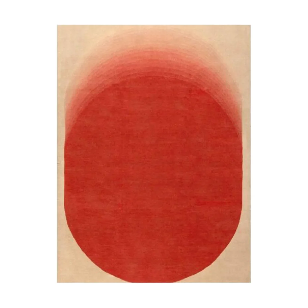 Custom Red Gradient Oval Rug on Cream in red — front view