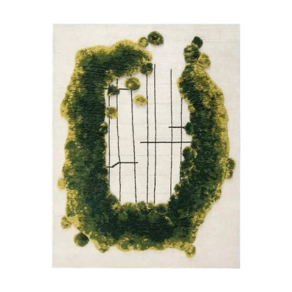 Custom Moss Ring Rug in Green on Cream — front view