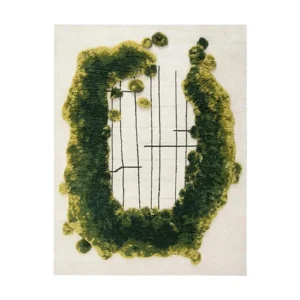 Custom Moss Ring Rug in Green on Cream — front view