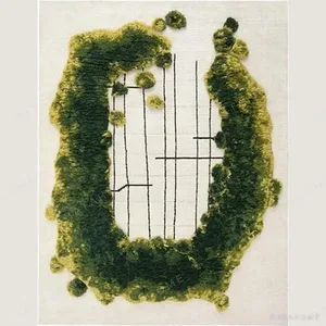 Custom Moss Ring Rug in Green on Cream — in a room setting