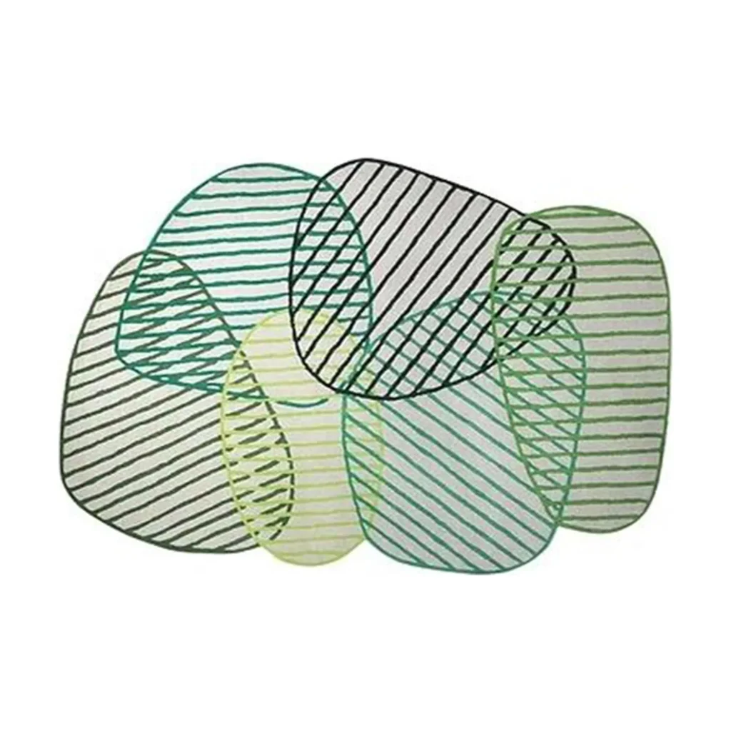 Custom Overlapping Stone Rug in Green Stripes — front view
