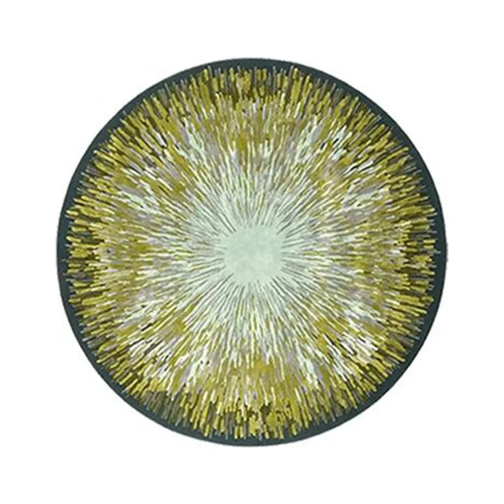 Custom Dandelion Burst Round Rug in Green and Mint — front view