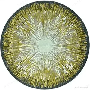Custom Dandelion Burst Round Rug in Green and Mint — in a room setting