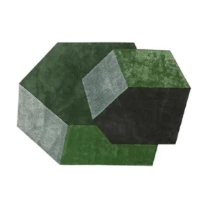 Custom Isometric Cube Rug in Green and Grey — front view
