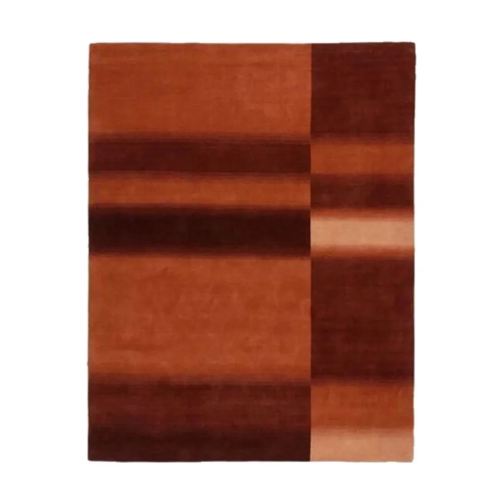 Custom Rust Colour Block Rug with Gradient Bands in red — front view
