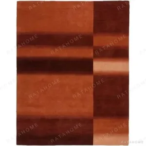 Custom Rust Colour Block Rug with Gradient Bands in red — in a room setting