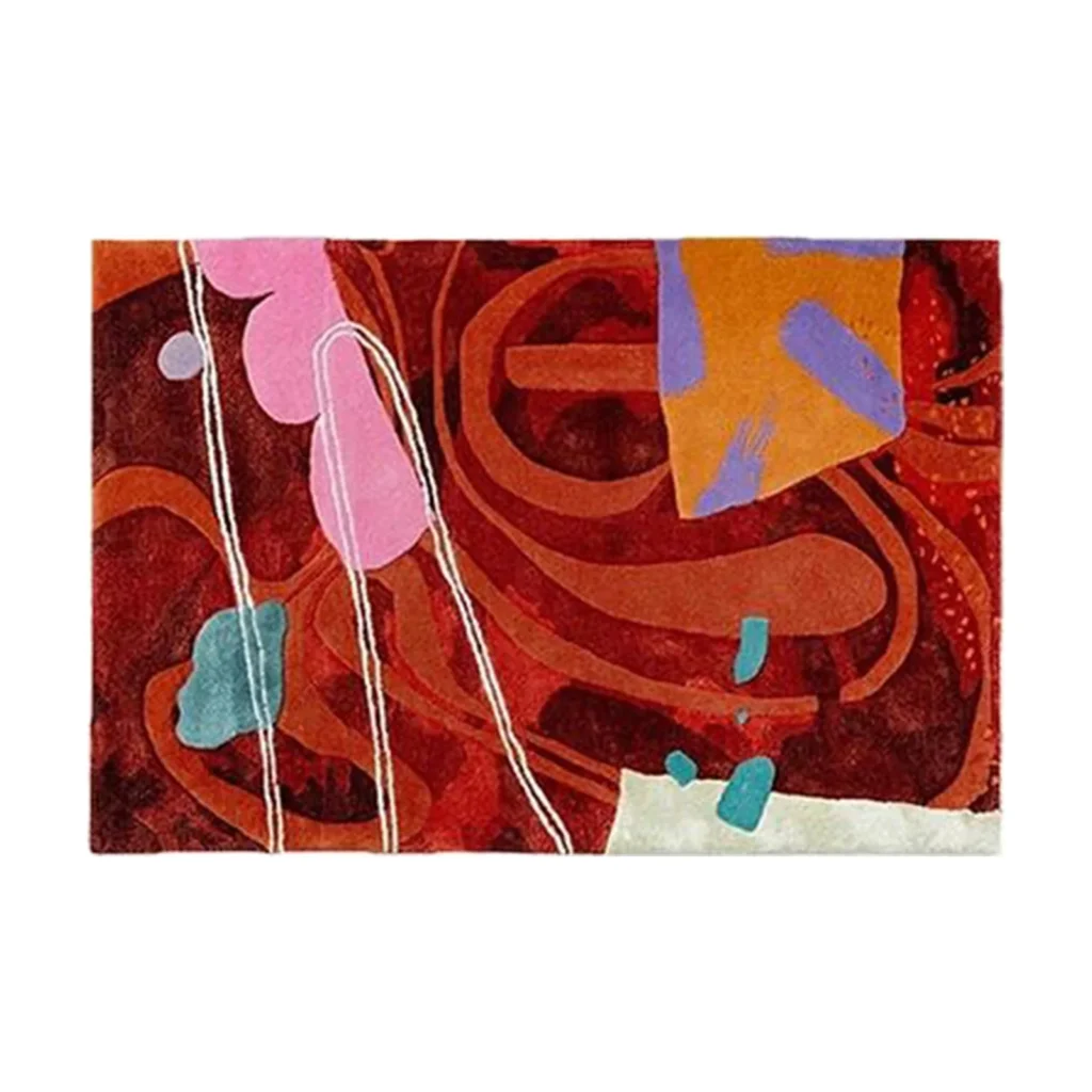 Custom Abstract Swirl Rug in Red, Pink and Orange — front view