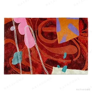 Custom Abstract Swirl Rug in Red, Pink and Orange — in a room setting
