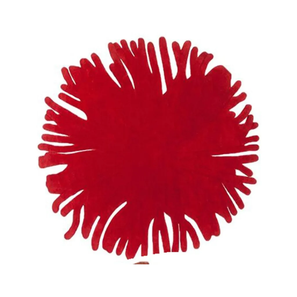 Custom Red Pom-Pom Round Rug with Fringed Edge in red — front view