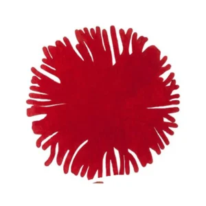 Custom Red Pom-Pom Round Rug with Fringed Edge in red — front view