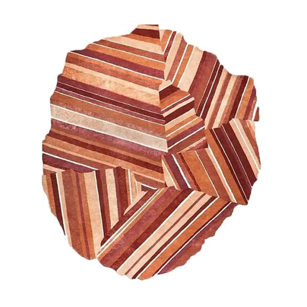 Custom Striped Patchwork Rug in Rust, Cream and Plum — front view