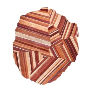 Custom Striped Patchwork Rug in Rust, Cream and Plum — front view