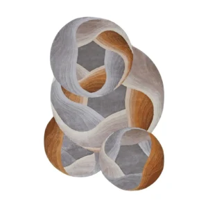 Custom Rolled Ribbon Rug in Grey, Rust and Cream — front view