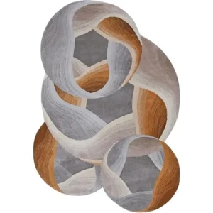 Custom Rolled Ribbon Rug in Grey, Rust and Cream — in a room setting