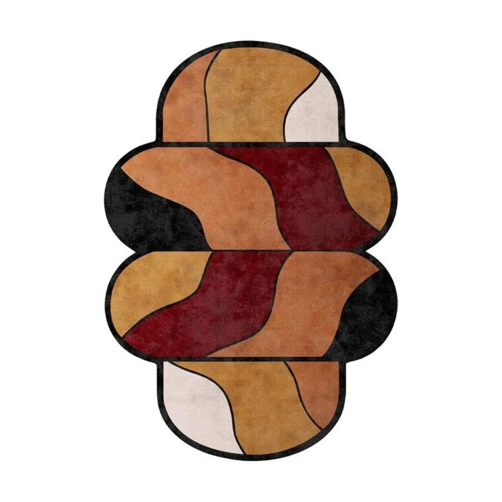 Custom Stacked Capsule Rug in Caramel, Burgundy and Cream — front view