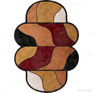 Custom Stacked Capsule Rug in Caramel, Burgundy and Cream — in a room setting