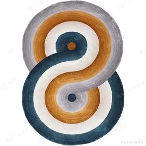 Custom Figure-Eight Rug in Teal, Amber and Cream — in a room setting