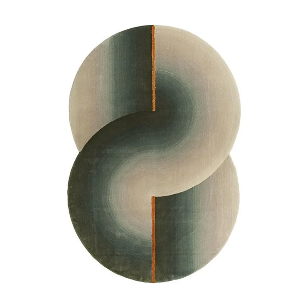 Custom Gradient S-Curve Rug in Green and Sand — front view